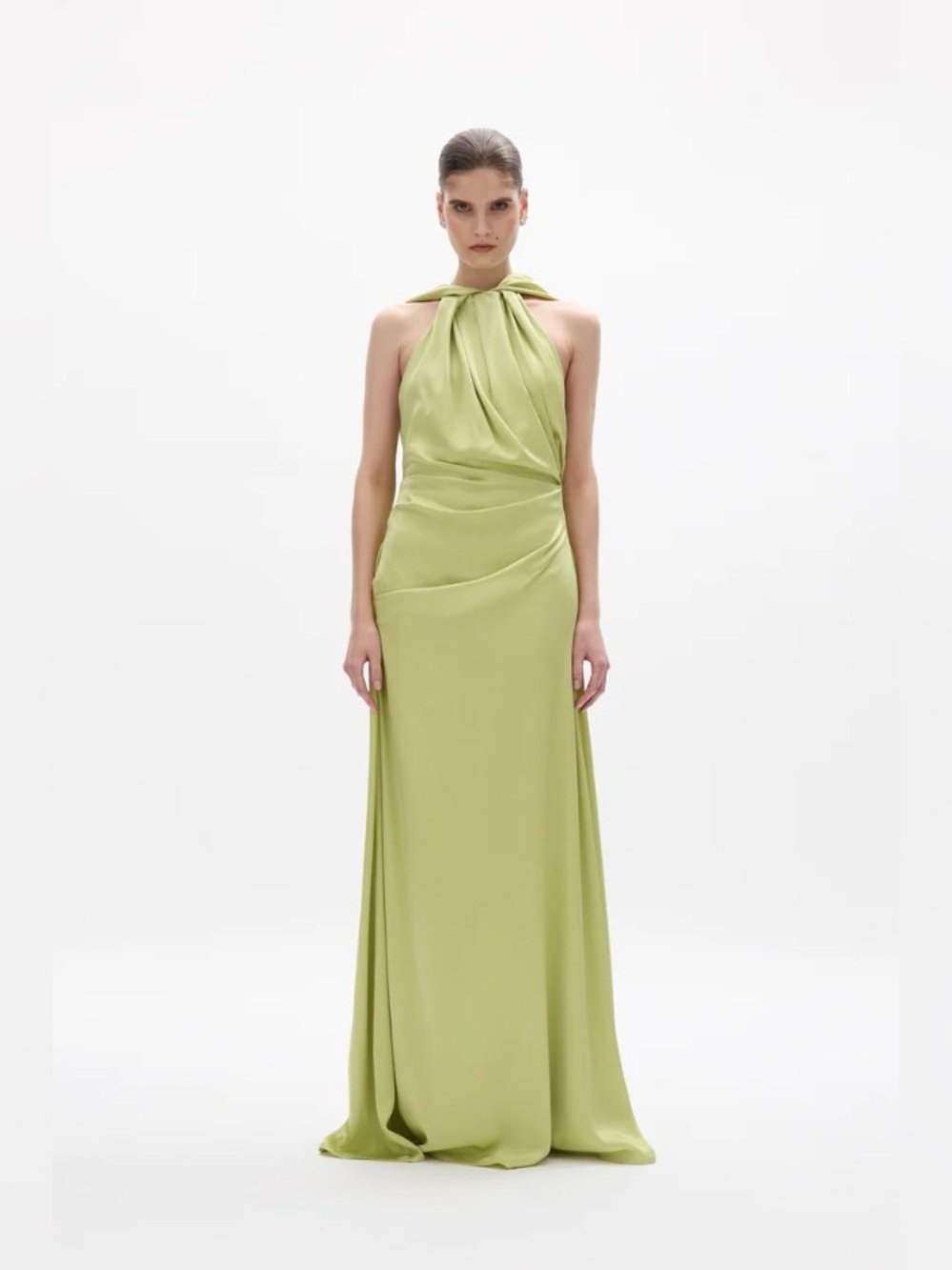 Rachel Gilbert Lime Hallie Column Full-Length Maxi Gown NWOT